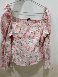 Pink Floral Puff Sleeve Top