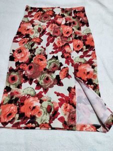 Floral Print Skirt with Slit