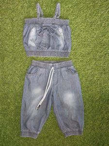 Kids 2-Piece Denim Smocked Crop Top & Jogge