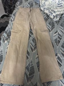 Khaki Cargo Flare Pants