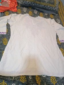 Elegant White Kurta with Purple Embroidery