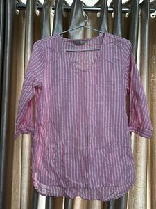 Pink Striped V-Neck Top