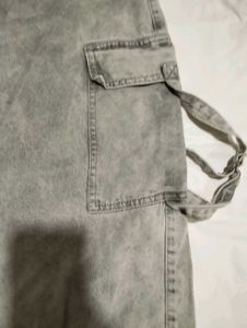 Grey Wash Wide Leg Cargo Jeans