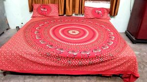 Jaipuri Red Designed King Size Bed Sheet