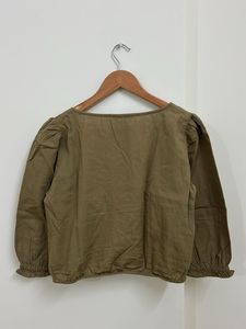 Olive Ruched Front Long Sleeve Top