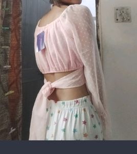 Georgette Puff Sleeve Crop Soft Colour Top