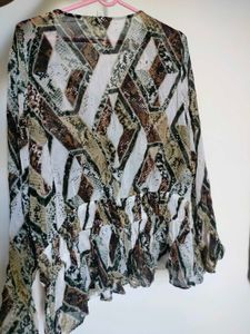 H&amp;M Sheer Snake Print V-Neck Blouse