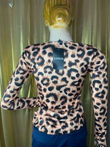 Leopard Print Cutout Long Sleeve Top