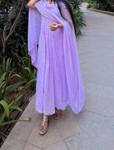 lavender Anarkali with chiffon Dupatta