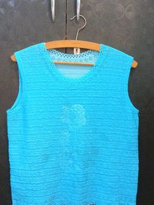 Blue Textured Sleeveless Top
