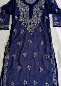 Women Chikankari blue kurti