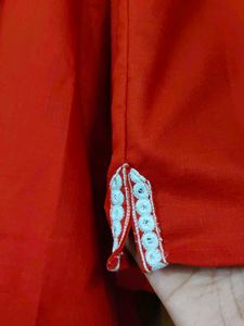 Vibrant orange Embroidered Kurta