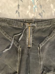 Dark Wash Cargo Pants with Drawstring Waist