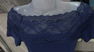 Off-Shoulder Navy Blue Lace Top