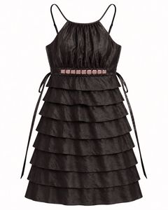 Black Tiered Halter Dress with Embellished Waist
