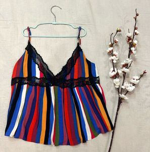 ZARA Vibrant Striped Cami Top with Lace Trim