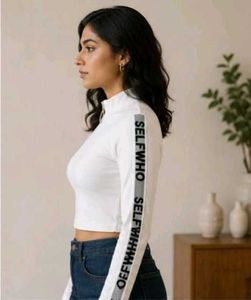 White Crop Top with "SELFWHO" Print