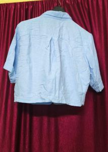 Blue Cropped Embroidered Shirt