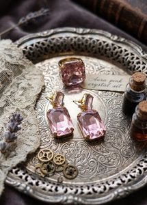 New Elegant Pink Crystal Drop Earrings And Ring