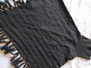 Black Knitted Poncho with Tassels