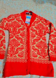 Red Patterned Cardigan
