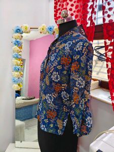 Blue Floral Print Kurta Top