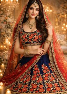 🇳🇿💫🎀Embroidered Blue &amp; Red Lehenga Choli Set