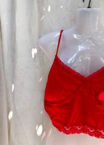 Red Lace Trim Crop Bralette