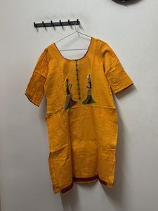 Yellow Embroidered Kurta with Folk Design