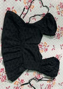 Chic Black Off-Shoulder Eyelet Top