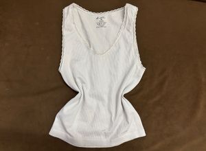 White Ribbed Lace Trim Camisole Top