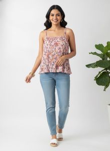 Chic Floral Print Spaghetti Strap Top