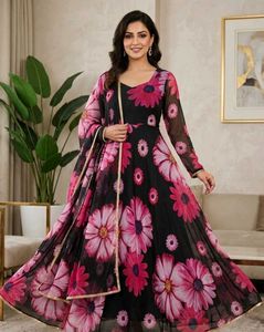 anarkali suit with dupatta , black and pink colour