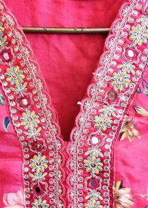Mirror work Floral Embroidered  kurta pant dupatta
