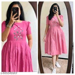 Chic Pink Embroidered Midi Dress_XL