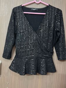 Sparkling Black Peplum Top for Medium &large