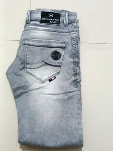 Grey Stone Washed/ Faded Jeans For Men