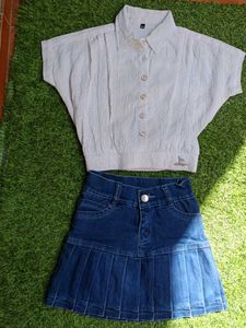 Stylish Crop Top and Denim Skirt Set