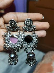 Oxidized Mirror Jhumka Earrings