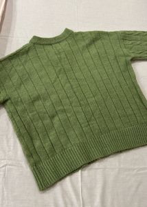 Green Cable Knit V-Neck Sweater