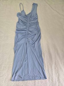 zara baby Blue Ruched One-Shoulder Dress size M