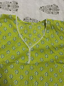 Lime Green Printed Kurta