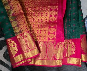 Green &amp; Mirchi Red Kanchivaram Silk Sari
