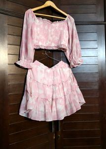 AND Pink Tie-Dye Crop Top &amp; Skirt Set