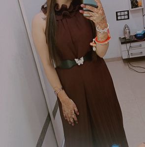 Stylish Brown Jumpsuit with Butterfly Belt