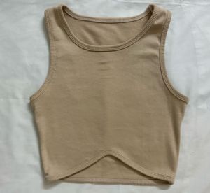 Beige Ribbed Crop Tank Top