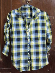 Checkered Long Sleeve Yellow Blue Women's Shirt