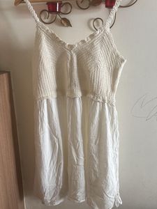 Boho Crochet & White Cotton Dress
