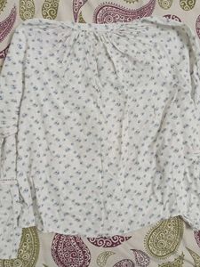 White Floral Print Button-Up Top