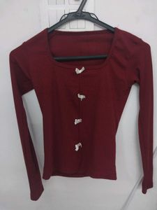 Chic Red Lace-Up Long Sleeve Top